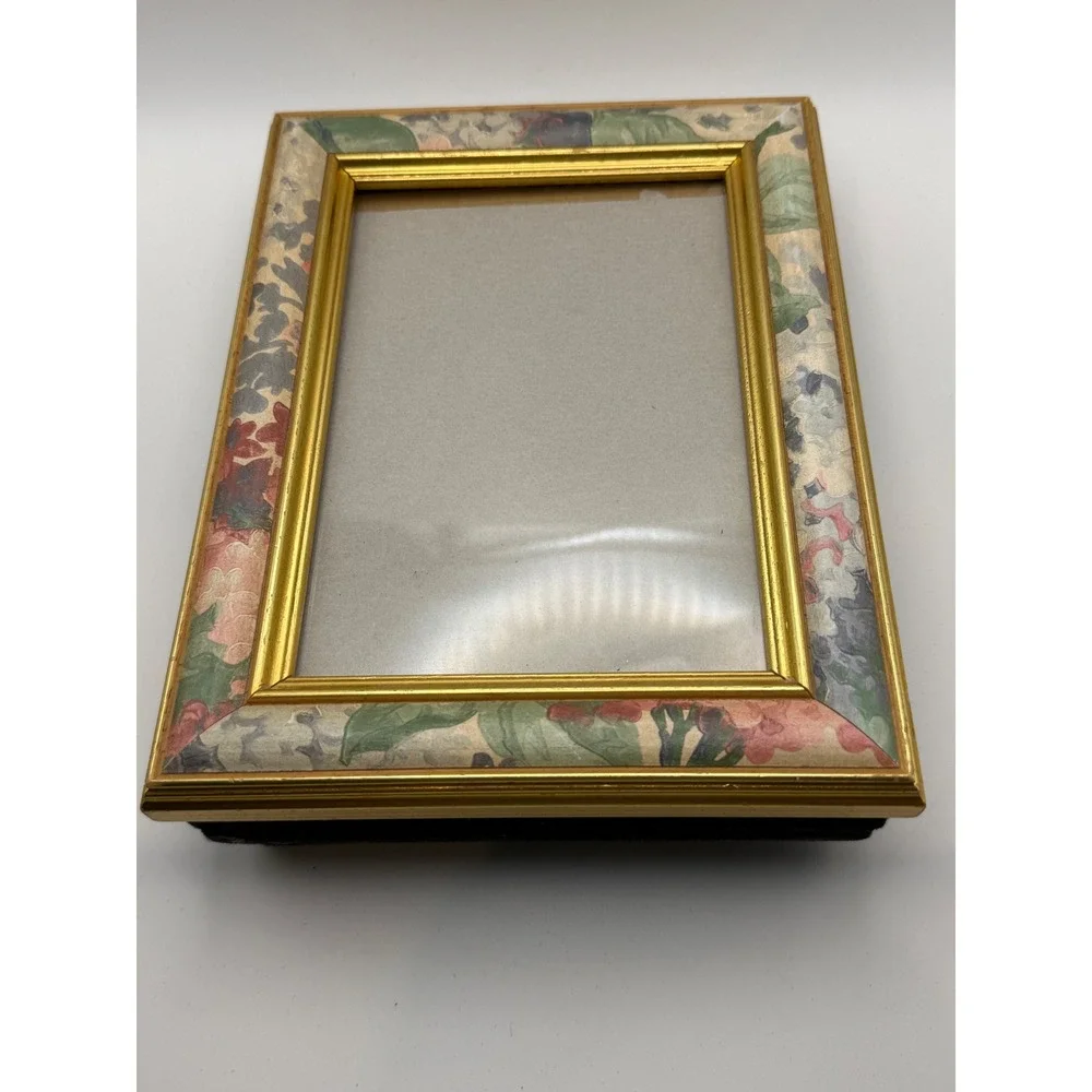 Vintage Gold Floral Photo Frame Stationery Keepsake Box Velvet Lined